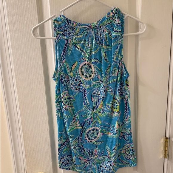 Lilly Pulitzer Vibrant Blue Tropical Print Blouse - Picture 3 of 4